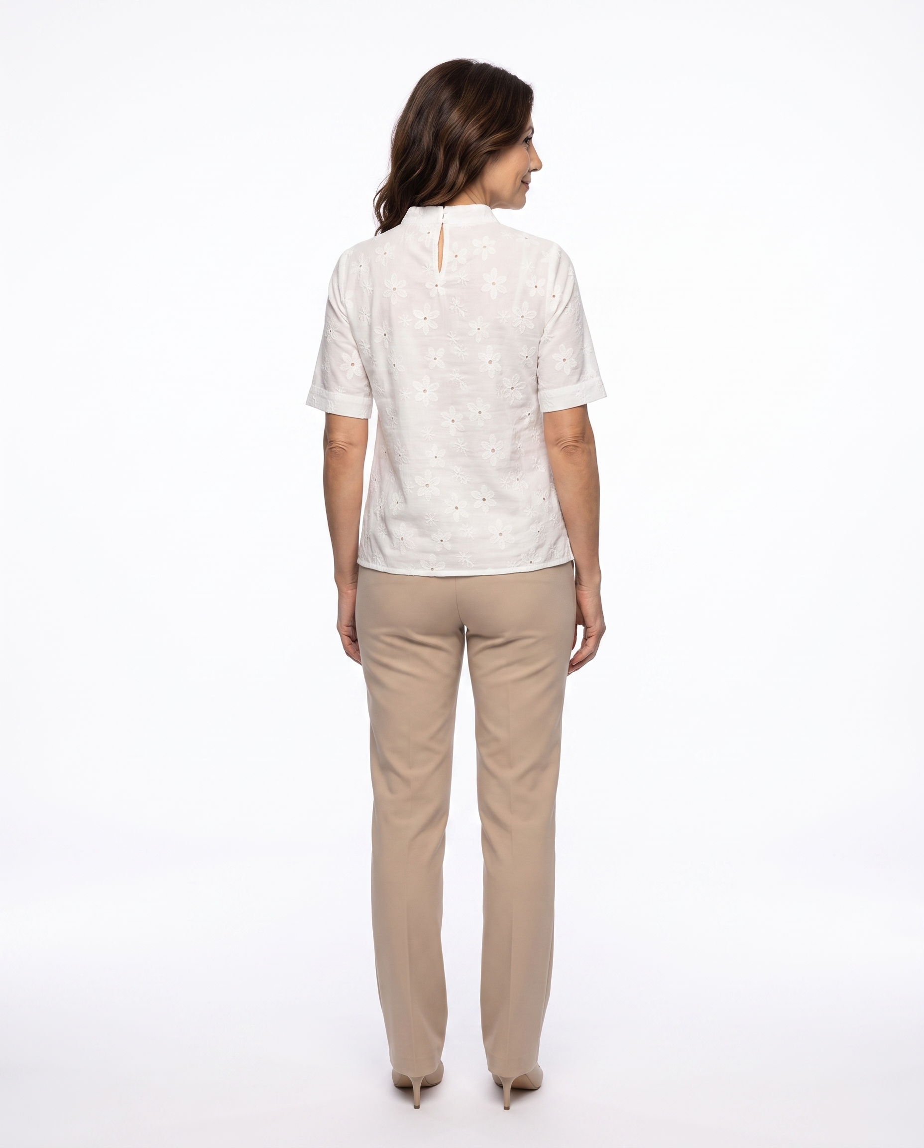 Kimberly | Feminine Eyelet Stand-Collar Blouse - Solfae