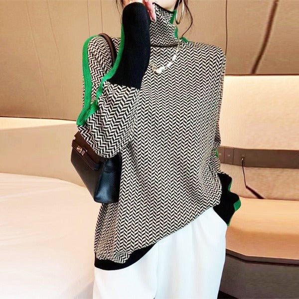 Kimberly | Stylish Chevron Turtleneck Sweater - Solfae