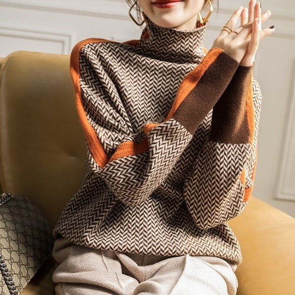 Kimberly | Stylish Chevron Turtleneck Sweater - Solfae
