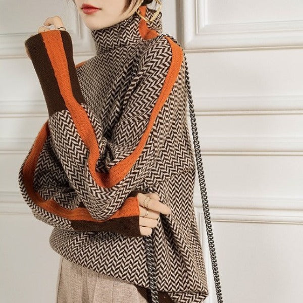 Kimberly | Stylish Chevron Turtleneck Sweater - Solfae