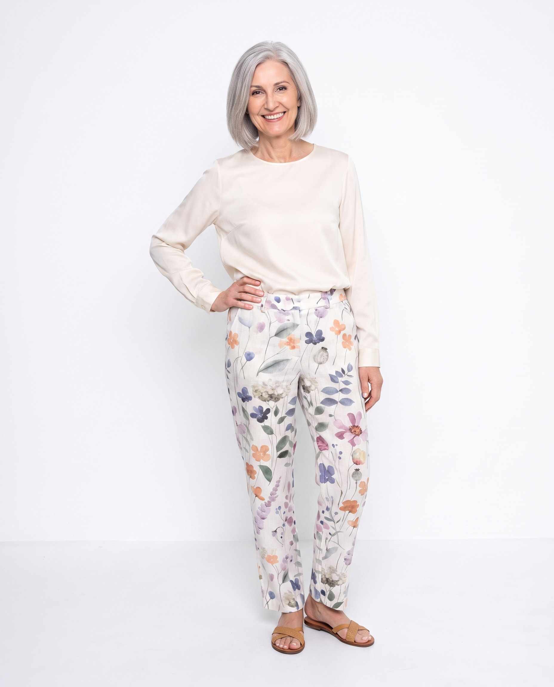 Laura | Feminine Floral Watercolor Pants - Solfae
