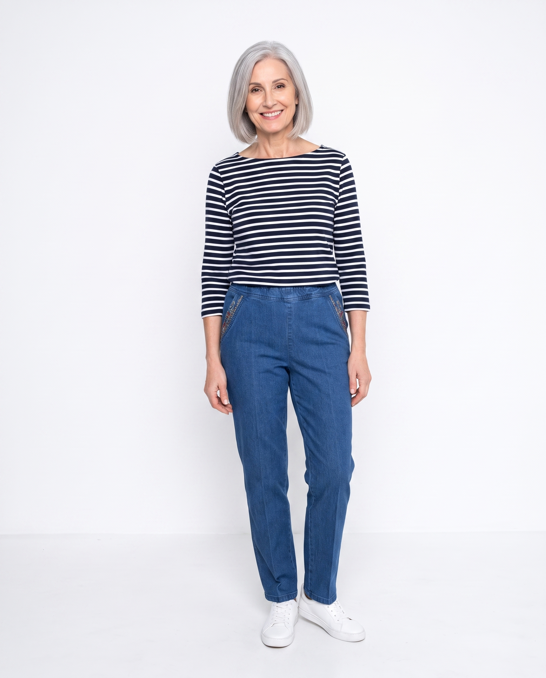 Lauren | Flattering Elastic-Waist Denim Pants - Solfae