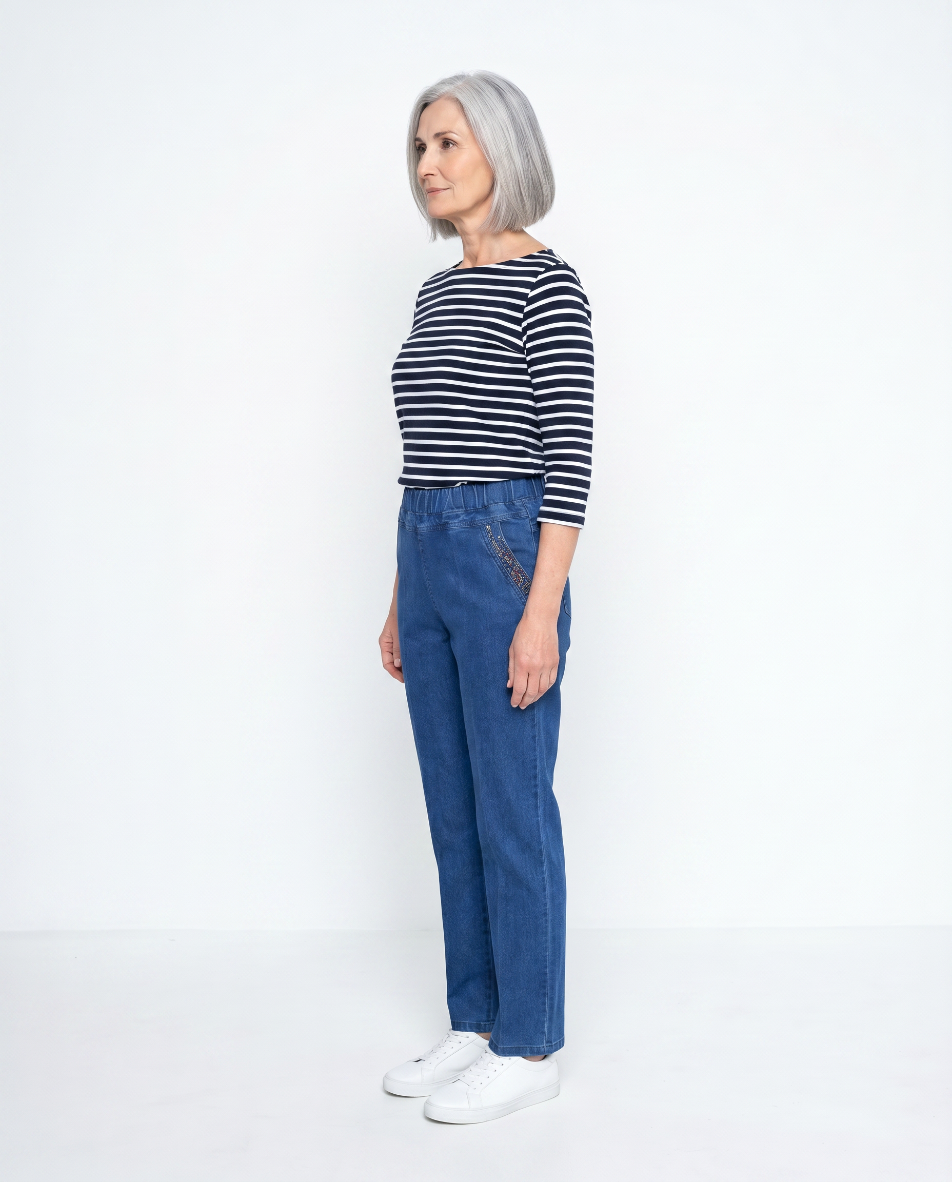 Lauren | Flattering Elastic-Waist Denim Pants - Solfae