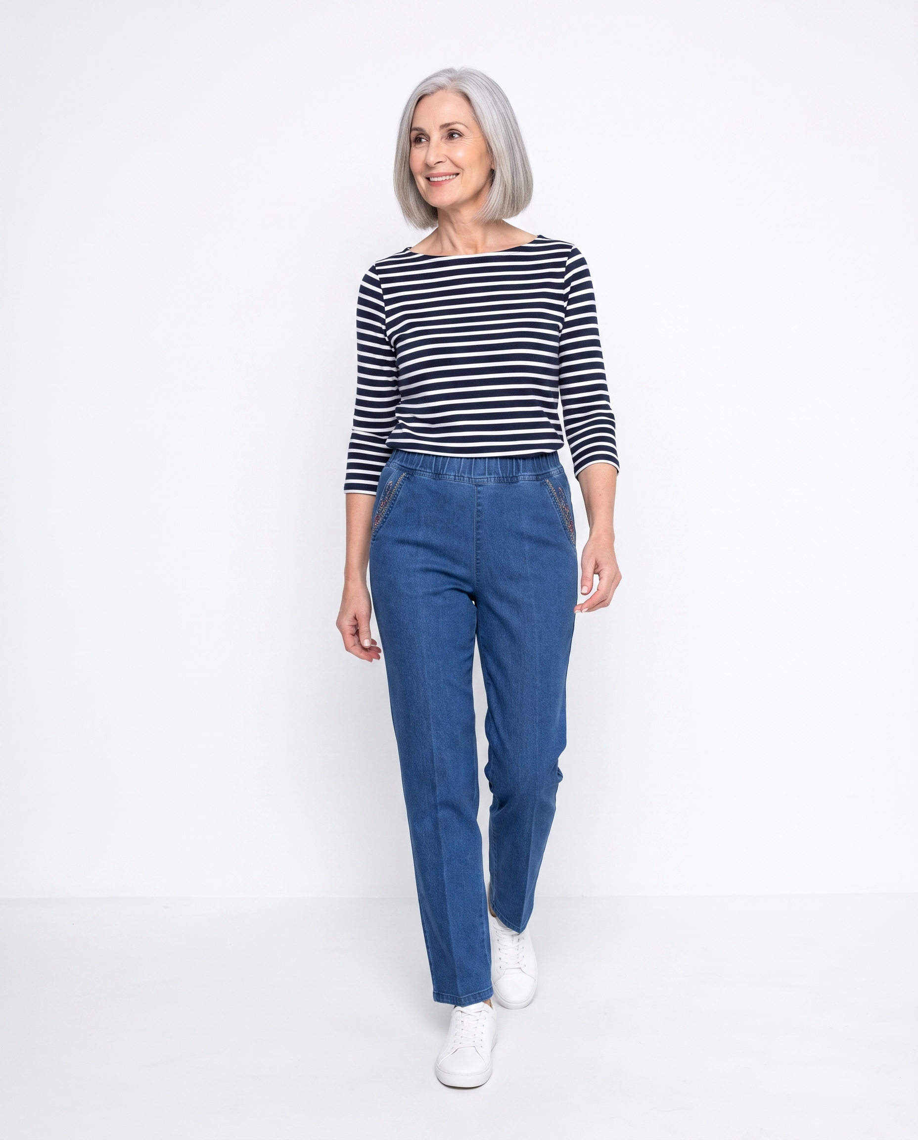 Lauren | Flattering Elastic-Waist Denim Pants - Solfae