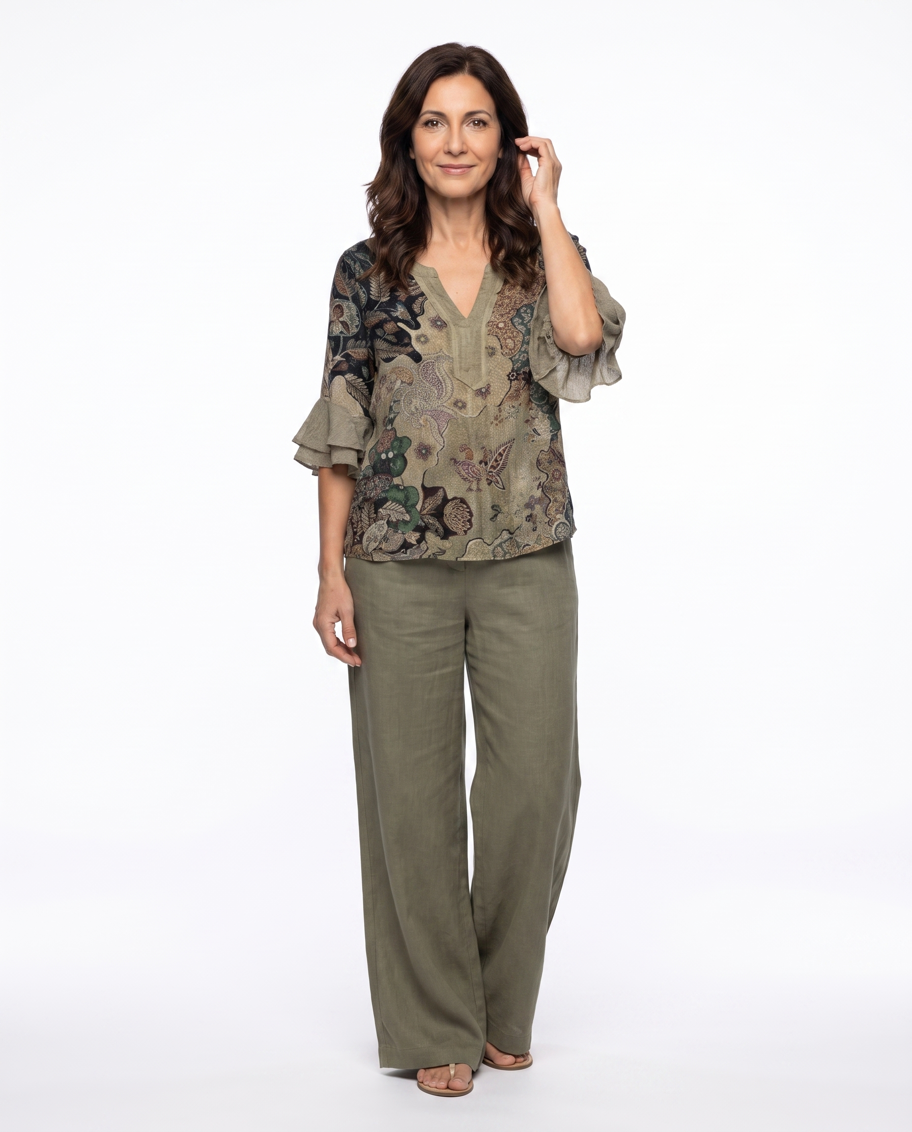 Lauren | Vintage Paisley Ruffle-Sleeve Blouse - Solfae