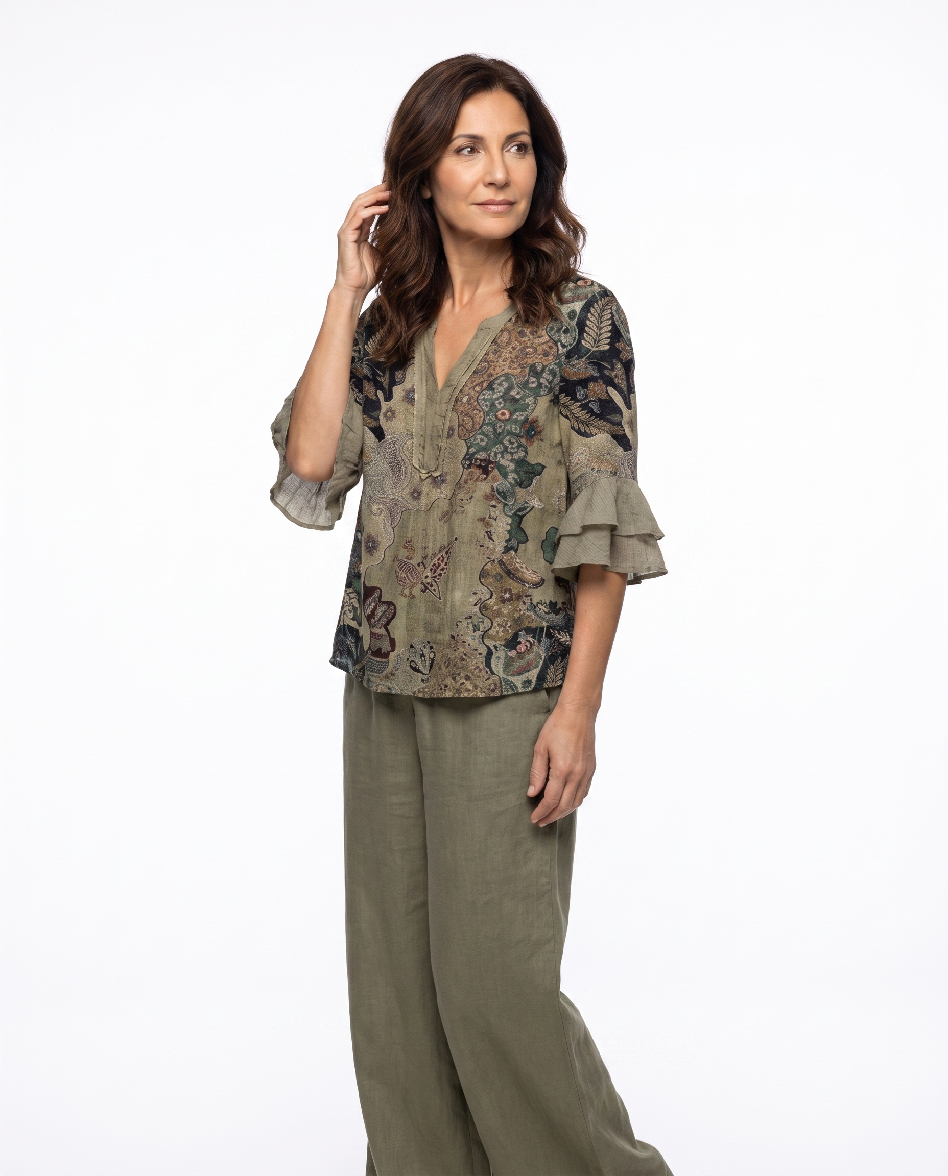 Lauren | Vintage Paisley Ruffle-Sleeve Blouse - Solfae