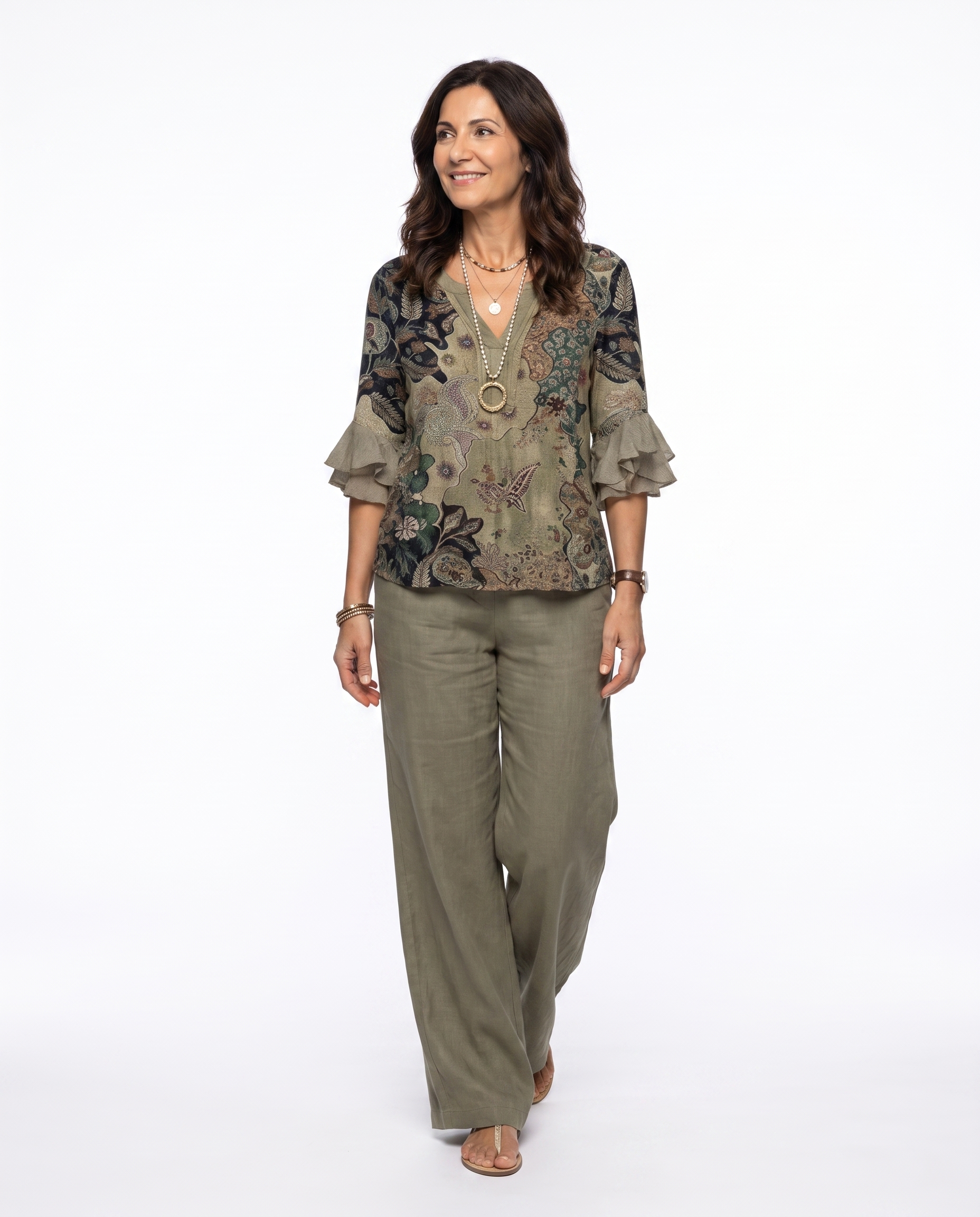 Lauren | Vintage Paisley Ruffle-Sleeve Blouse - Solfae