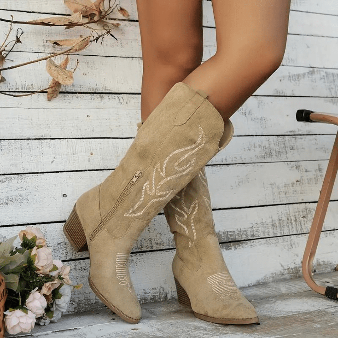 Megan | Elegant Embroidered Cowboy Boots - Solfae