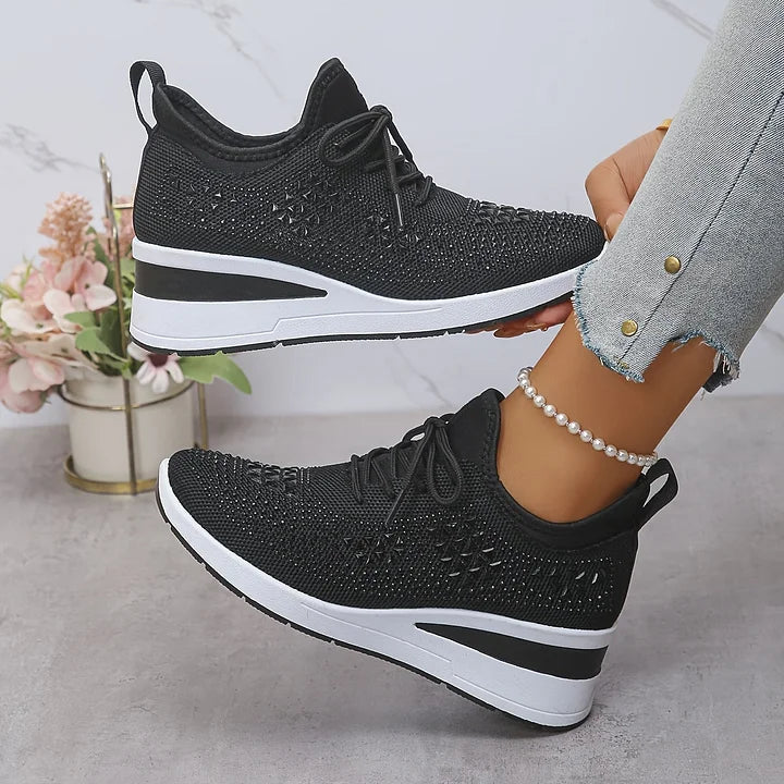 Melissa | Comfortable Rhinestone Knit Sneakers - Solfae