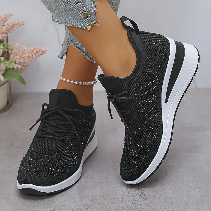 Melissa | Comfortable Rhinestone Knit Sneakers - Solfae