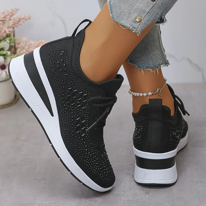 Melissa | Comfortable Rhinestone Knit Sneakers - Solfae