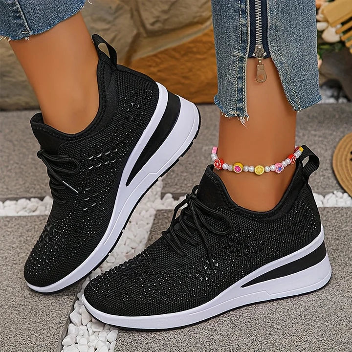 Melissa | Comfortable Rhinestone Knit Sneakers - Solfae