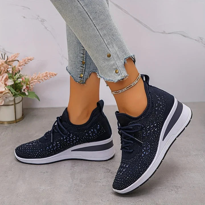 Melissa | Comfortable Rhinestone Knit Sneakers - Solfae