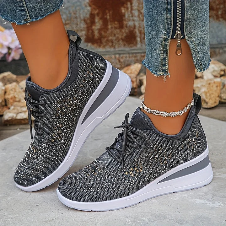 Melissa | Comfortable Rhinestone Knit Sneakers - Solfae