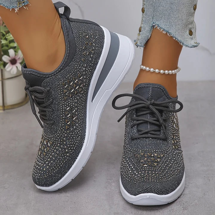 Melissa | Comfortable Rhinestone Knit Sneakers - Solfae
