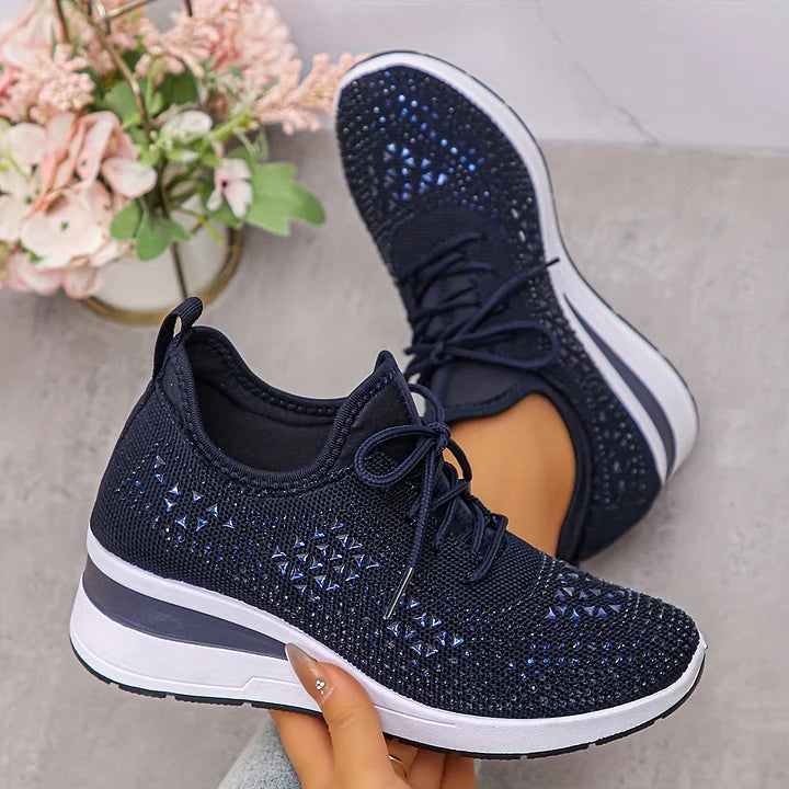 Melissa | Comfortable Rhinestone Knit Sneakers - Solfae