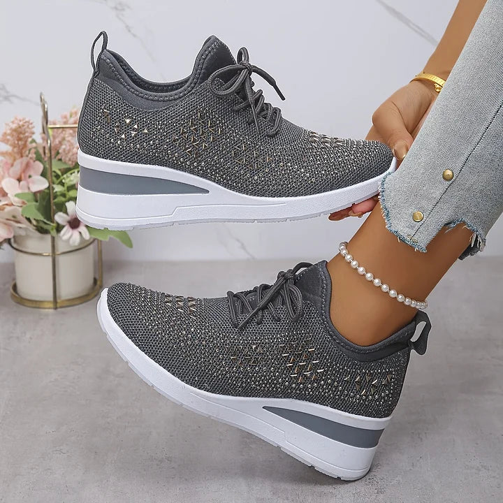 Melissa | Comfortable Rhinestone Knit Sneakers - Solfae