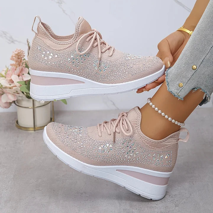 Melissa | Comfortable Rhinestone Knit Sneakers - Solfae
