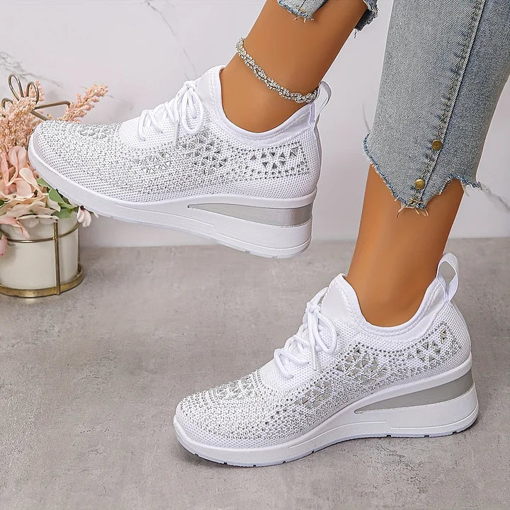 Melissa | Comfortable Rhinestone Knit Sneakers - Solfae