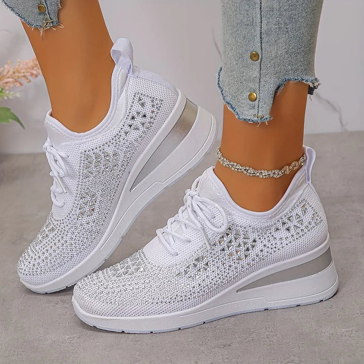Melissa | Comfortable Rhinestone Knit Sneakers - Solfae