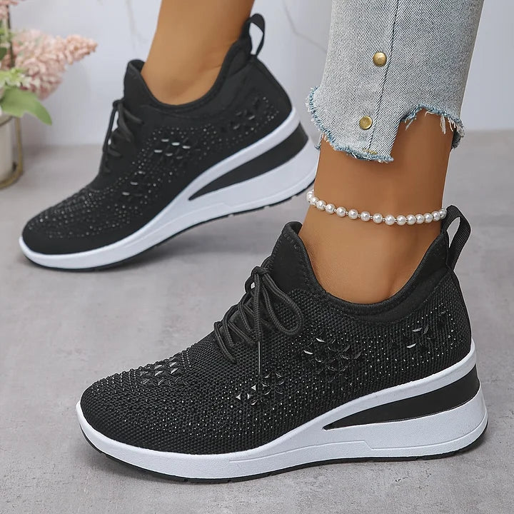Melissa | Comfortable Rhinestone Knit Sneakers - Solfae
