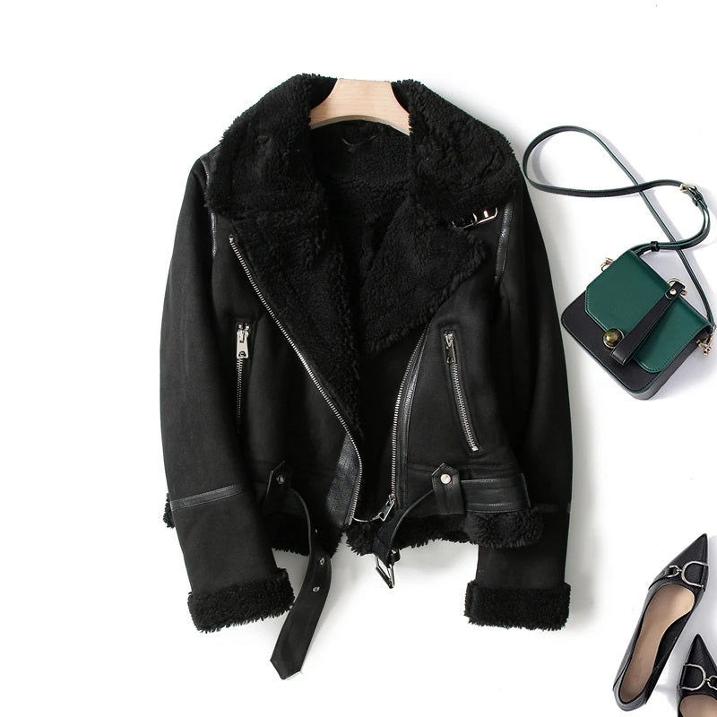 Melissa | Cozy Shearling Aviator Jacket - Solfae