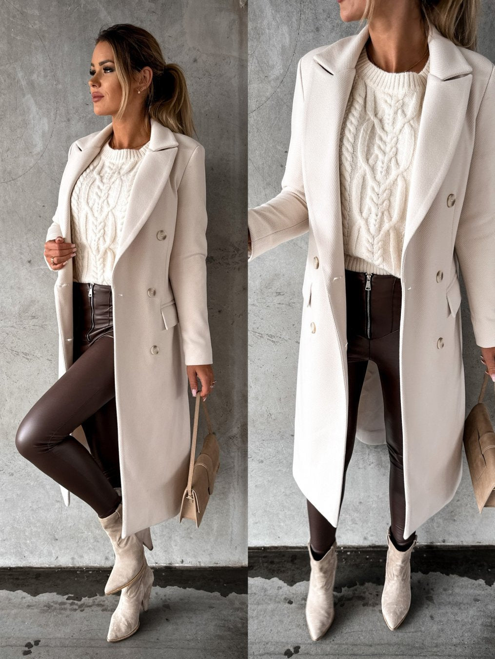 Melissa | Elegant Double-Breasted Long Coat - Solfae