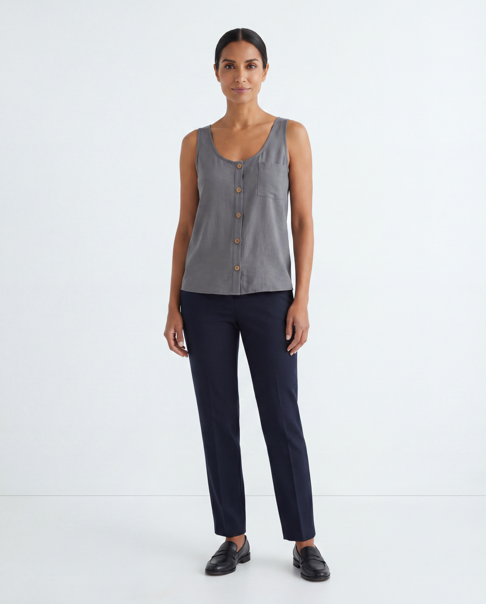 Michelle | Elegant Button-Up Sleeveless Blouse - Solfae