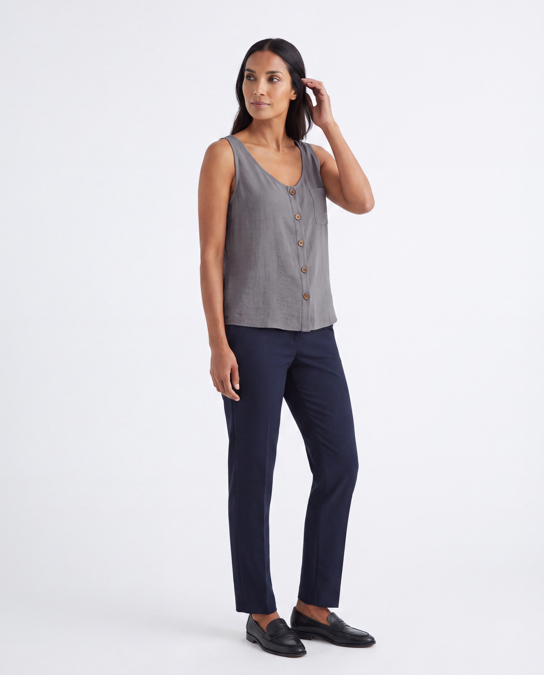 Michelle | Elegant Button-Up Sleeveless Blouse - Solfae