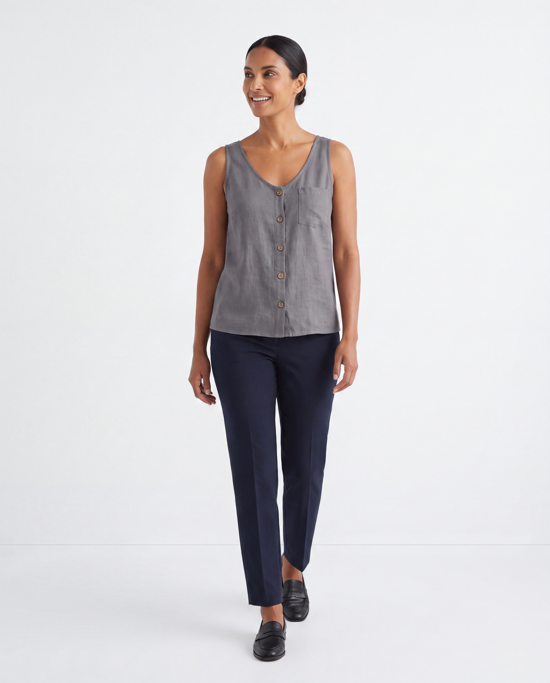 Michelle | Elegant Button-Up Sleeveless Blouse - Solfae
