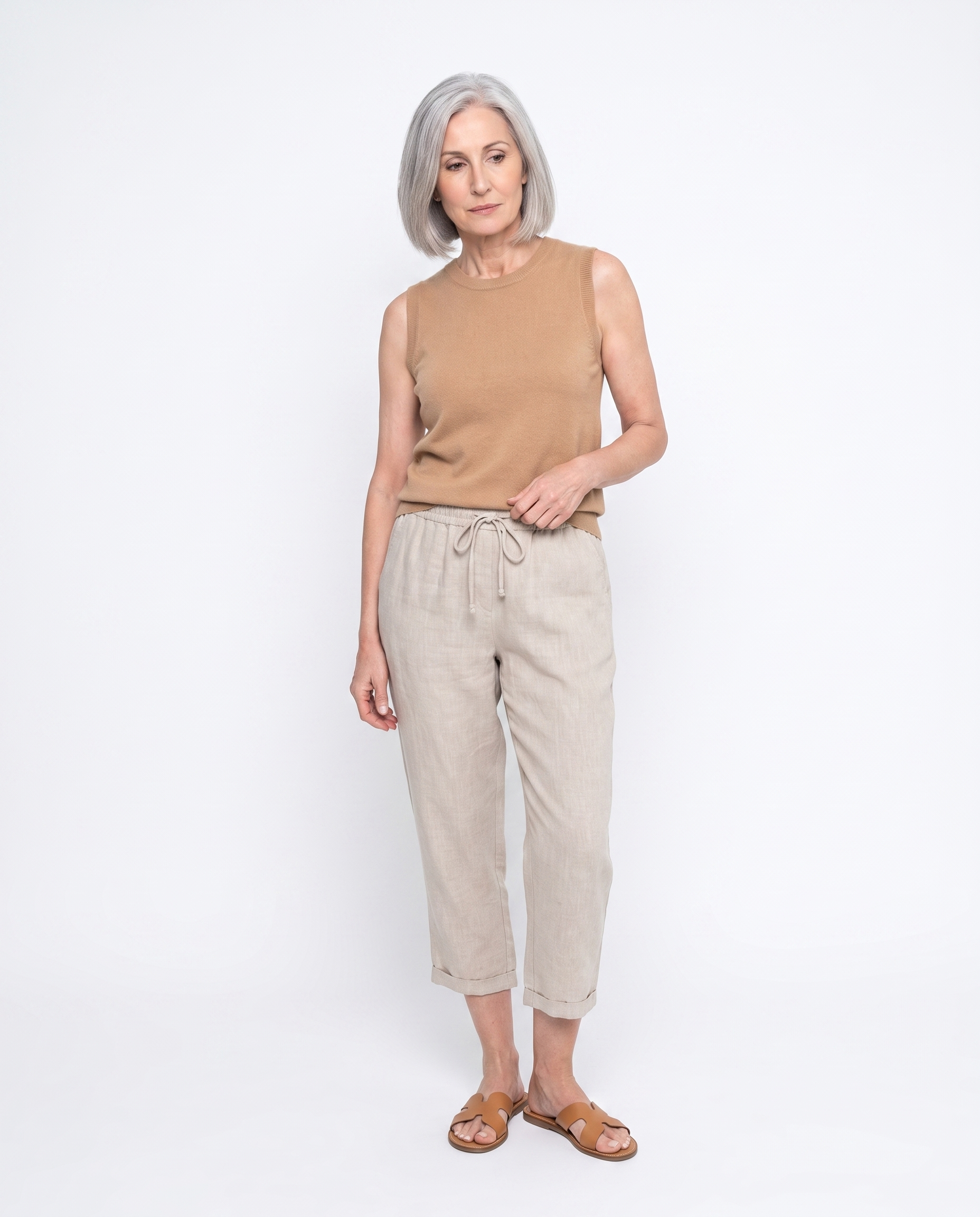 Michelle | Elegant Linen Cropped Pants - Solfae