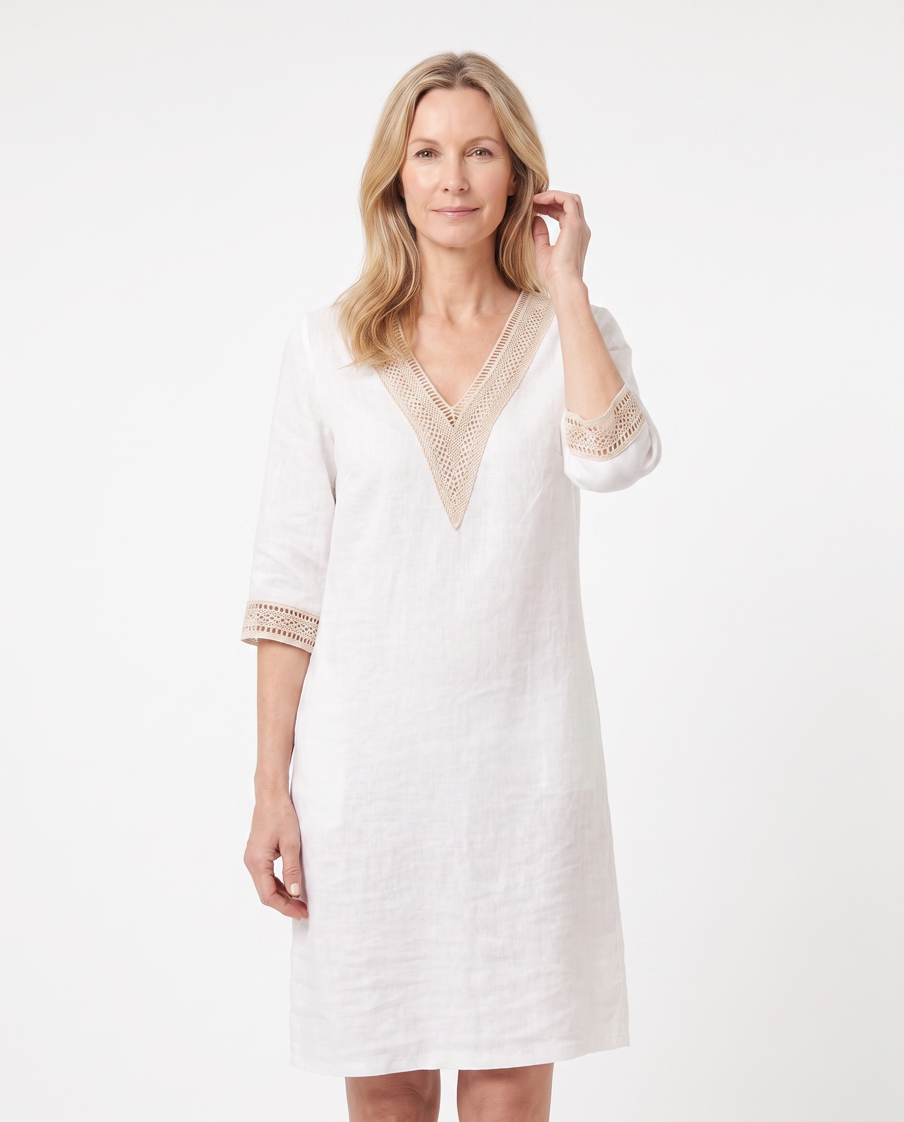 Nicole | Elegant Crochet Linen Dress - Solfae