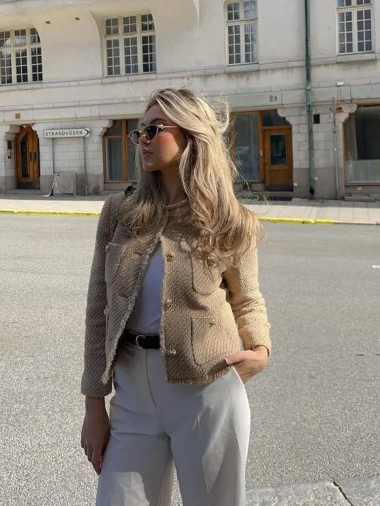 Nicole | Elegant Tweed Button Jacket - Solfae