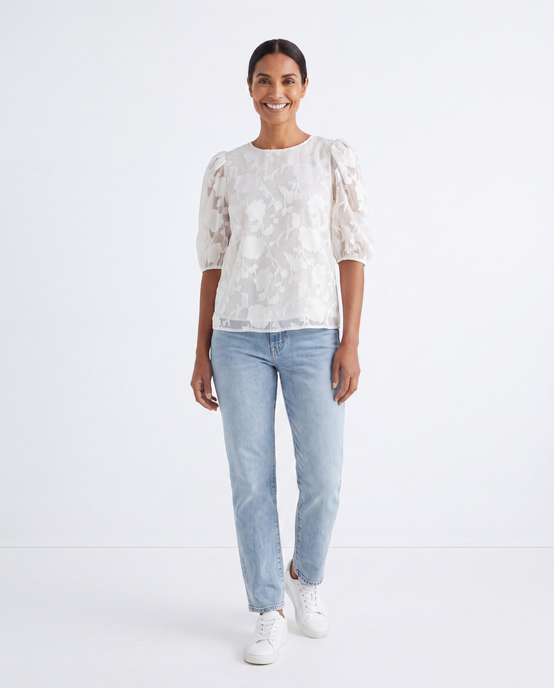 Nicole | Feminine Floral Jacquard Blouse - Solfae