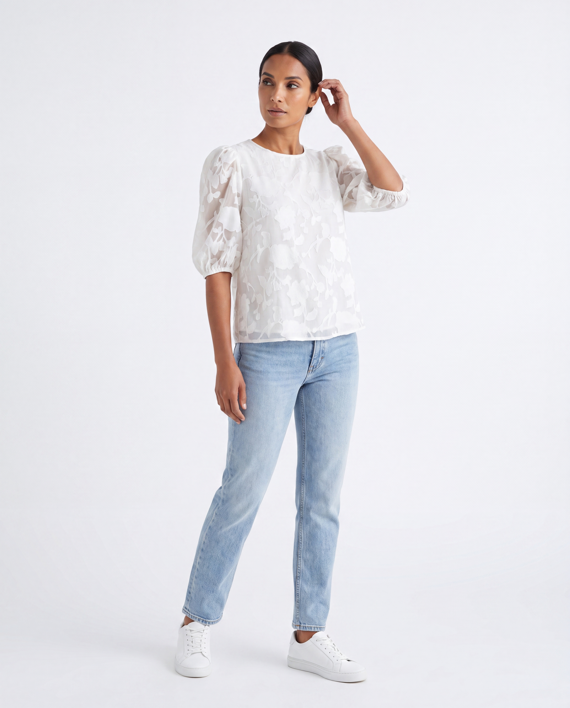Nicole | Feminine Floral Jacquard Blouse - Solfae