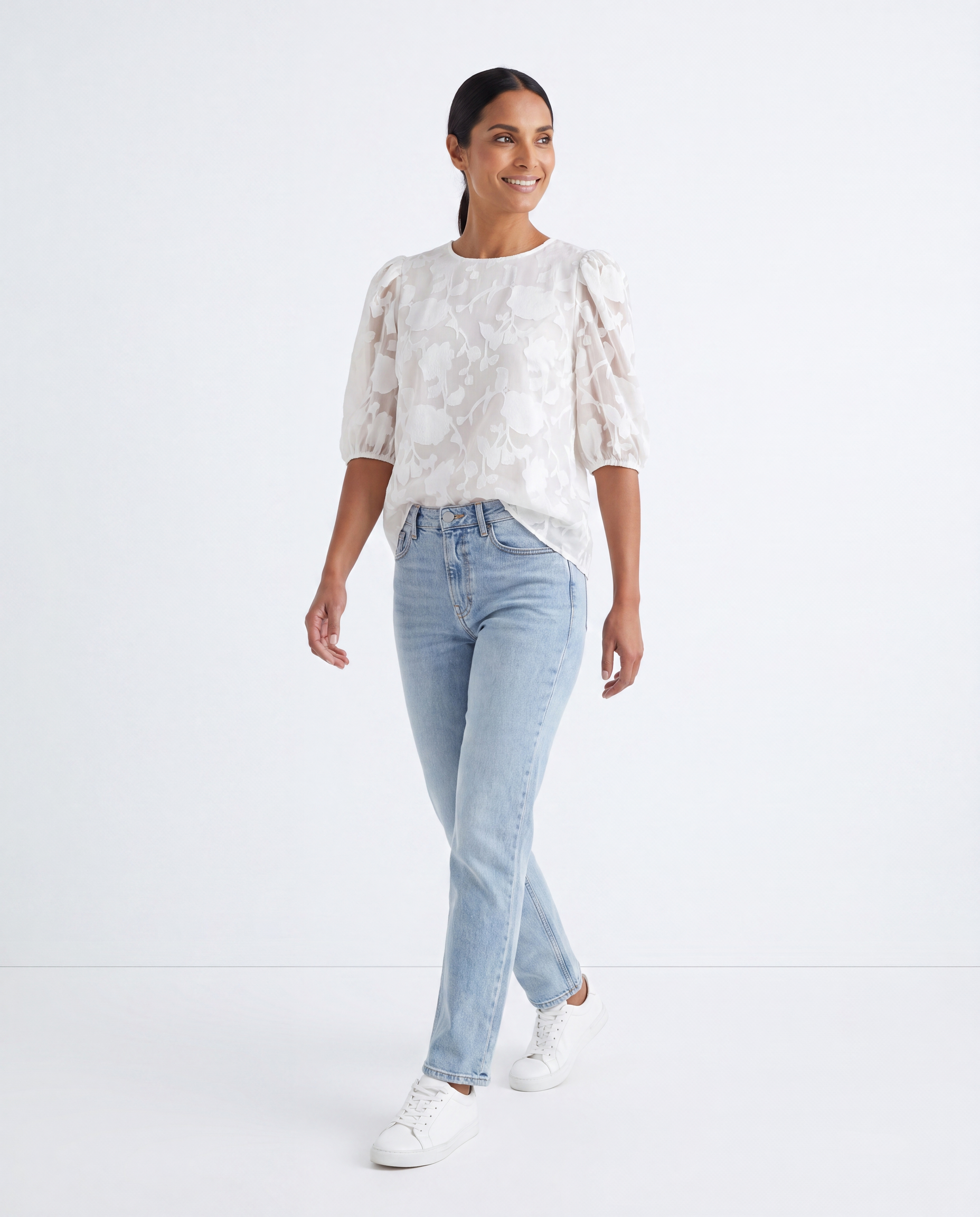 Nicole | Feminine Floral Jacquard Blouse - Solfae