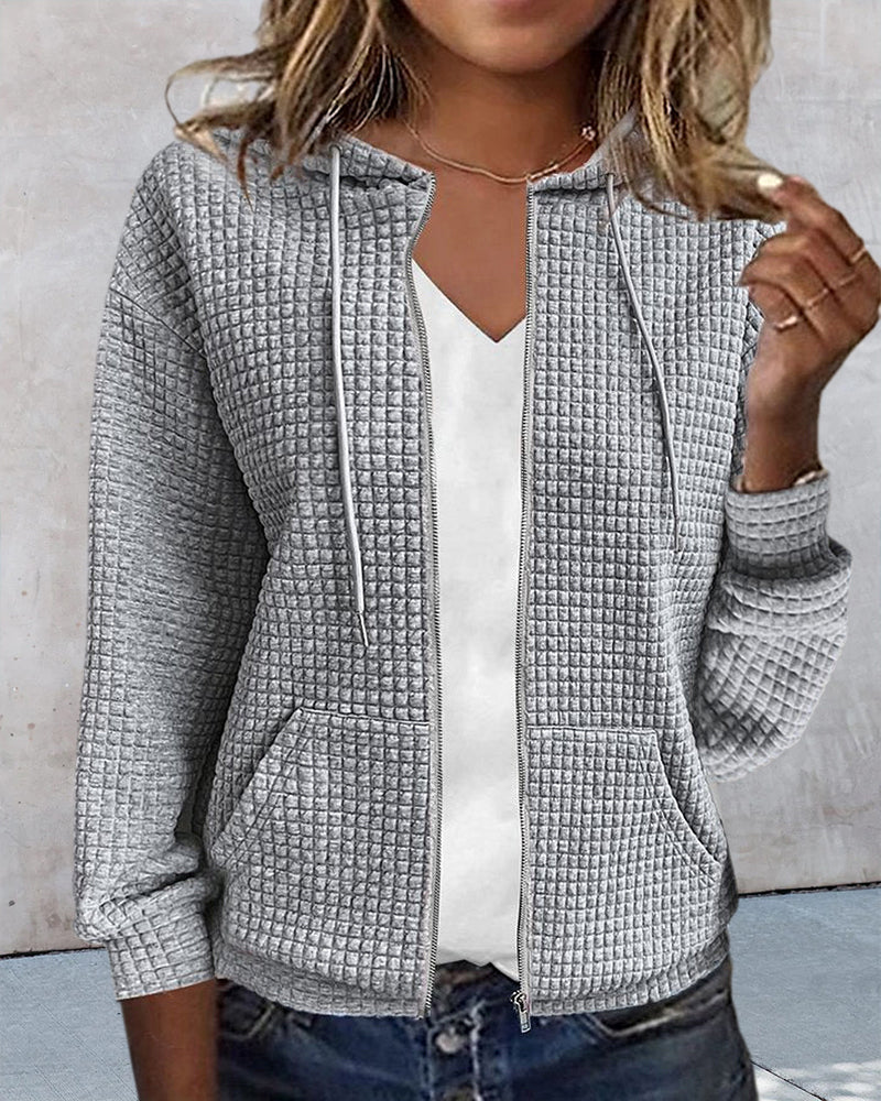 Rachel | Elegant Waffle-Knit Hooded Jacket - Solfae