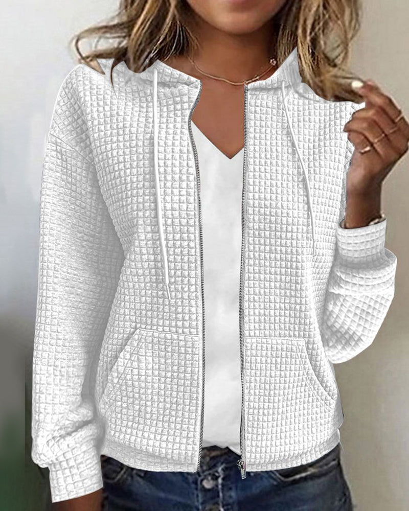 Rachel | Elegant Waffle-Knit Hooded Jacket - Solfae