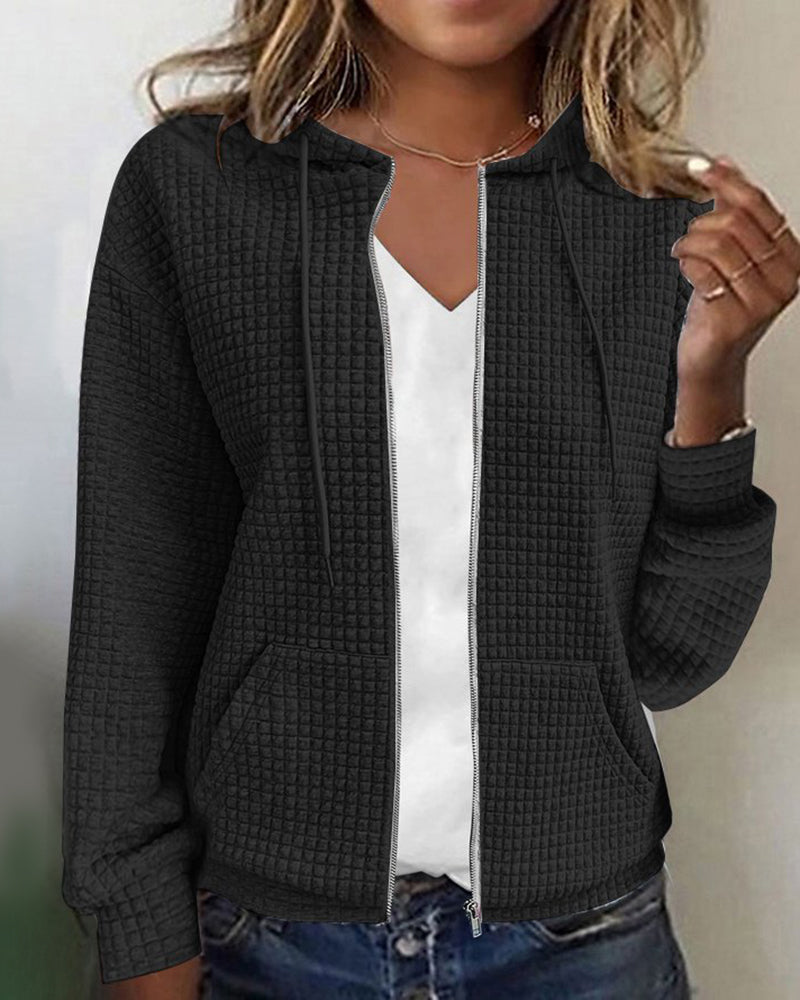 Rachel | Elegant Waffle-Knit Hooded Jacket - Solfae