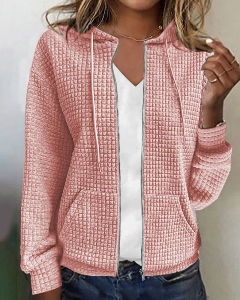 Rachel | Elegant Waffle-Knit Hooded Jacket - Solfae