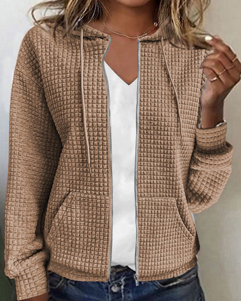 Rachel | Elegant Waffle-Knit Hooded Jacket - Solfae