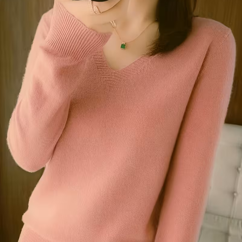 Rebecca | Elegant V-Neck Knit Sweater - Solfae