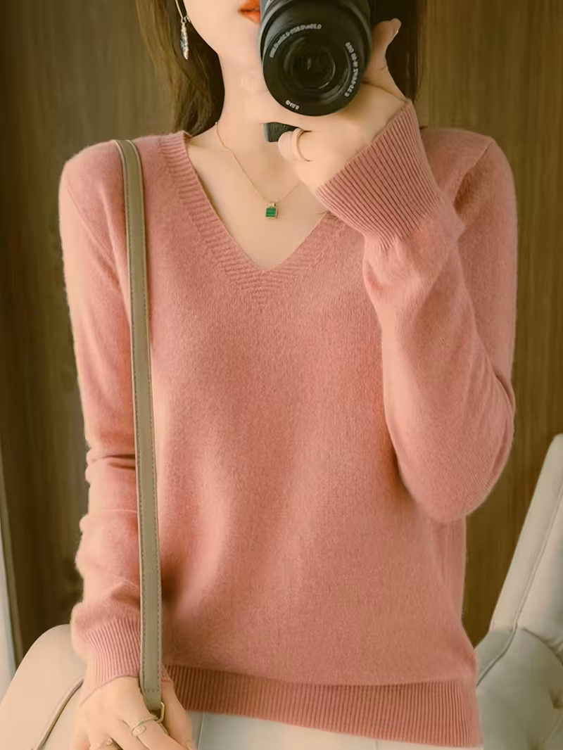 Rebecca | Elegant V-Neck Knit Sweater - Solfae