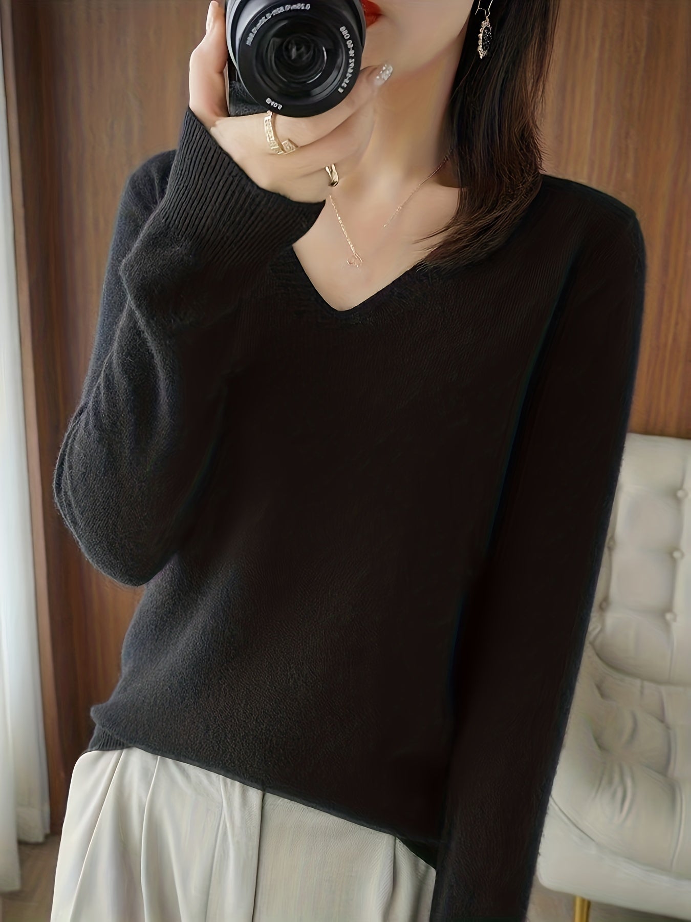 Rebecca | Elegant V-Neck Knit Sweater - Solfae