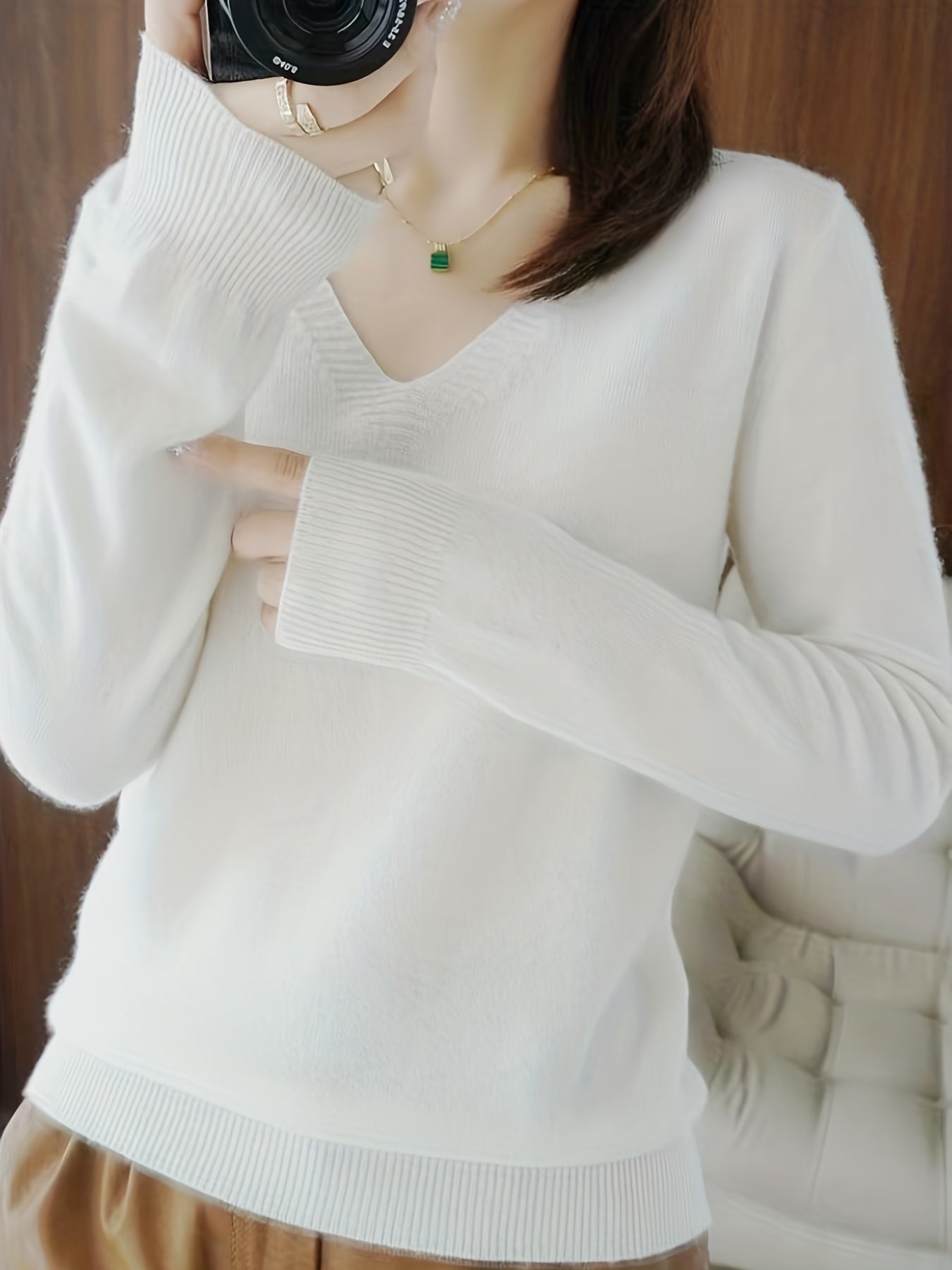 Rebecca | Elegant V-Neck Knit Sweater - Solfae