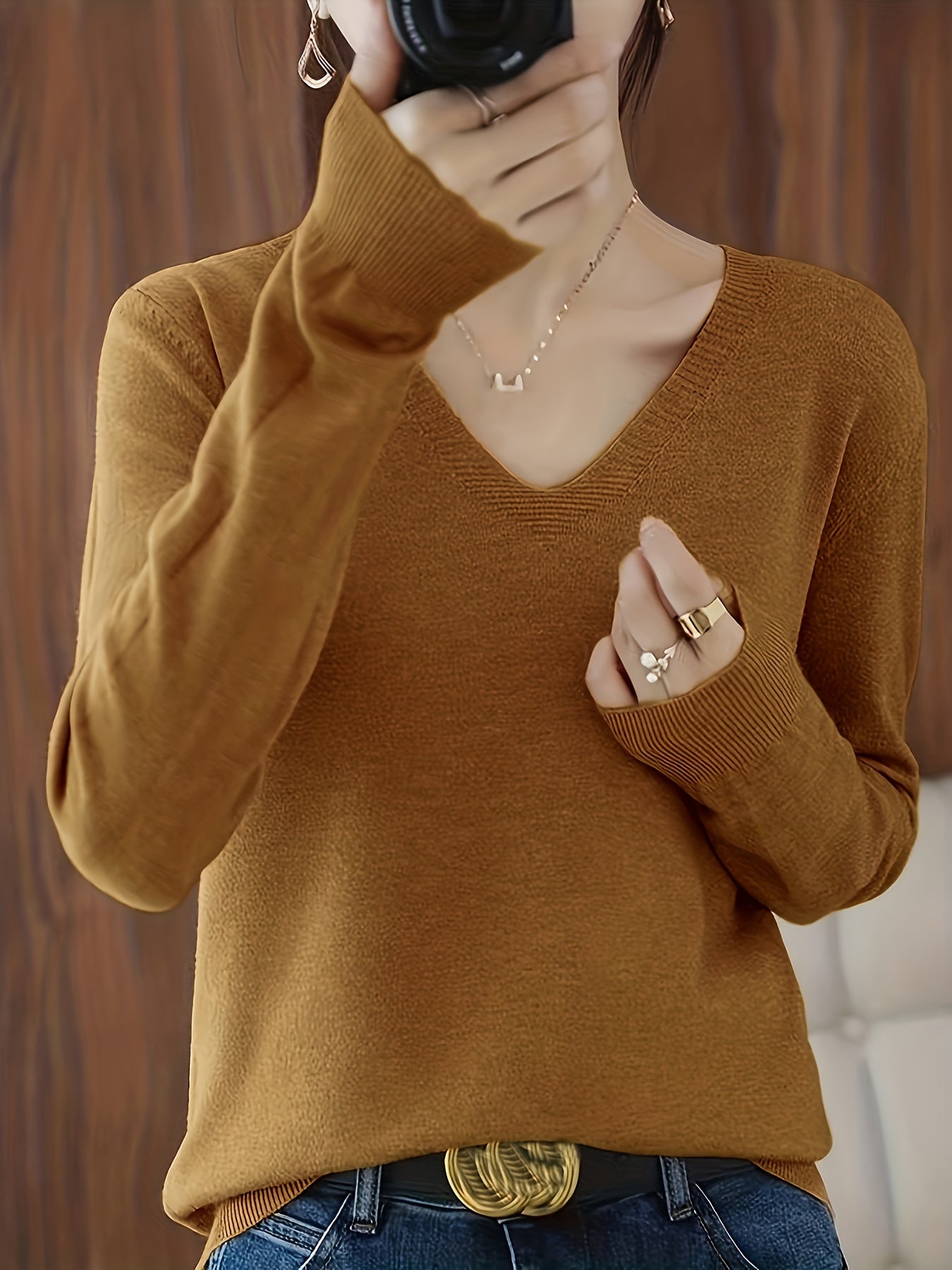 Rebecca | Elegant V-Neck Knit Sweater - Solfae