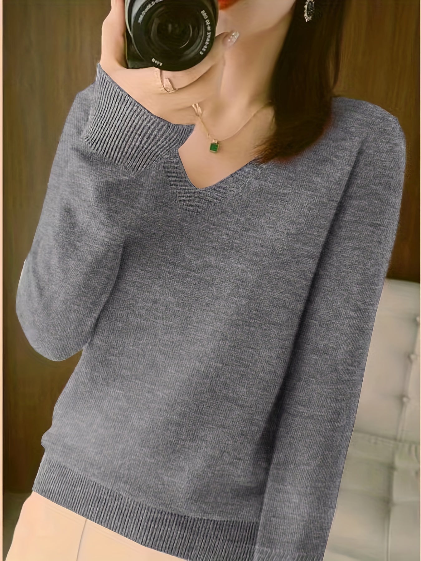 Rebecca | Elegant V-Neck Knit Sweater - Solfae