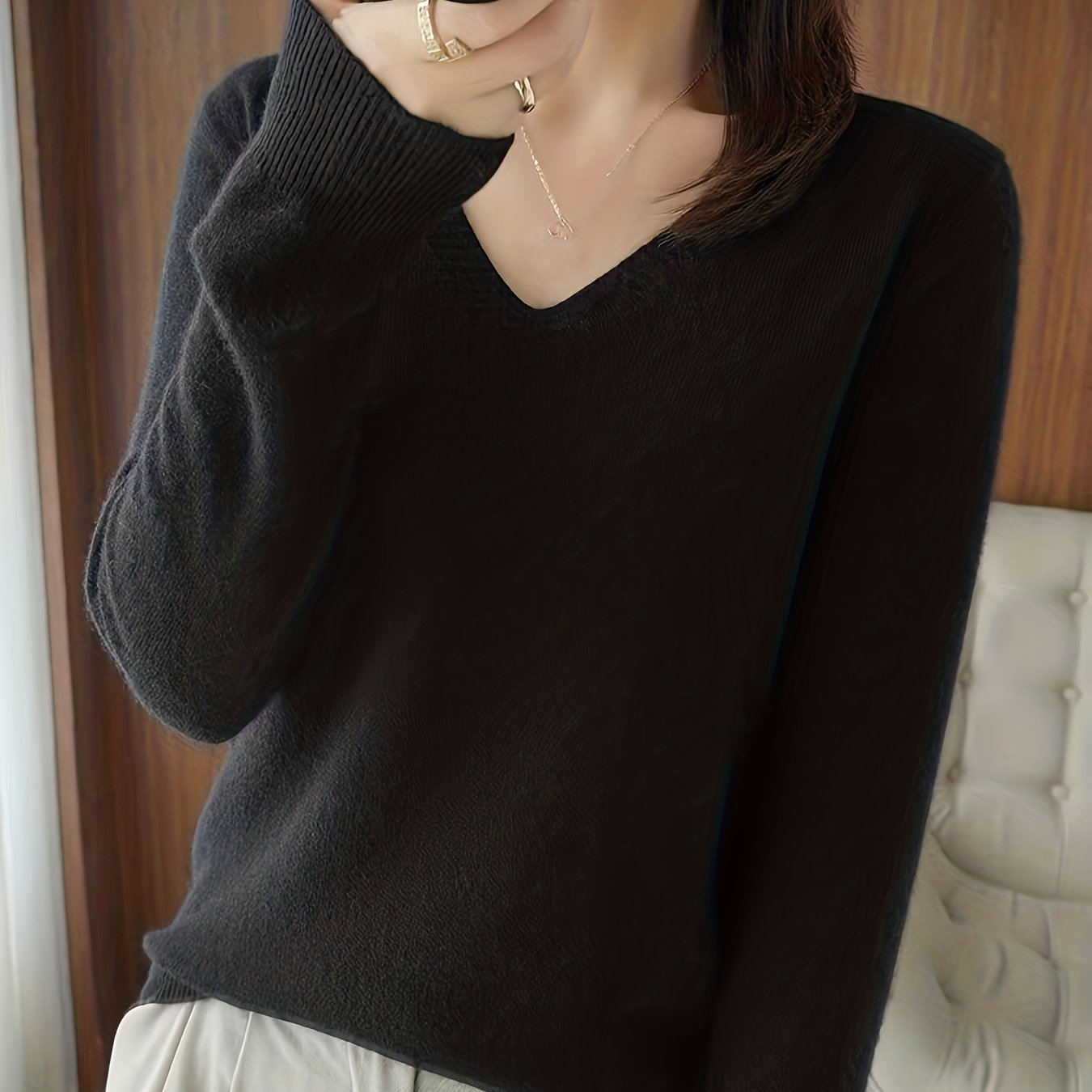 Rebecca | Elegant V-Neck Knit Sweater - Solfae