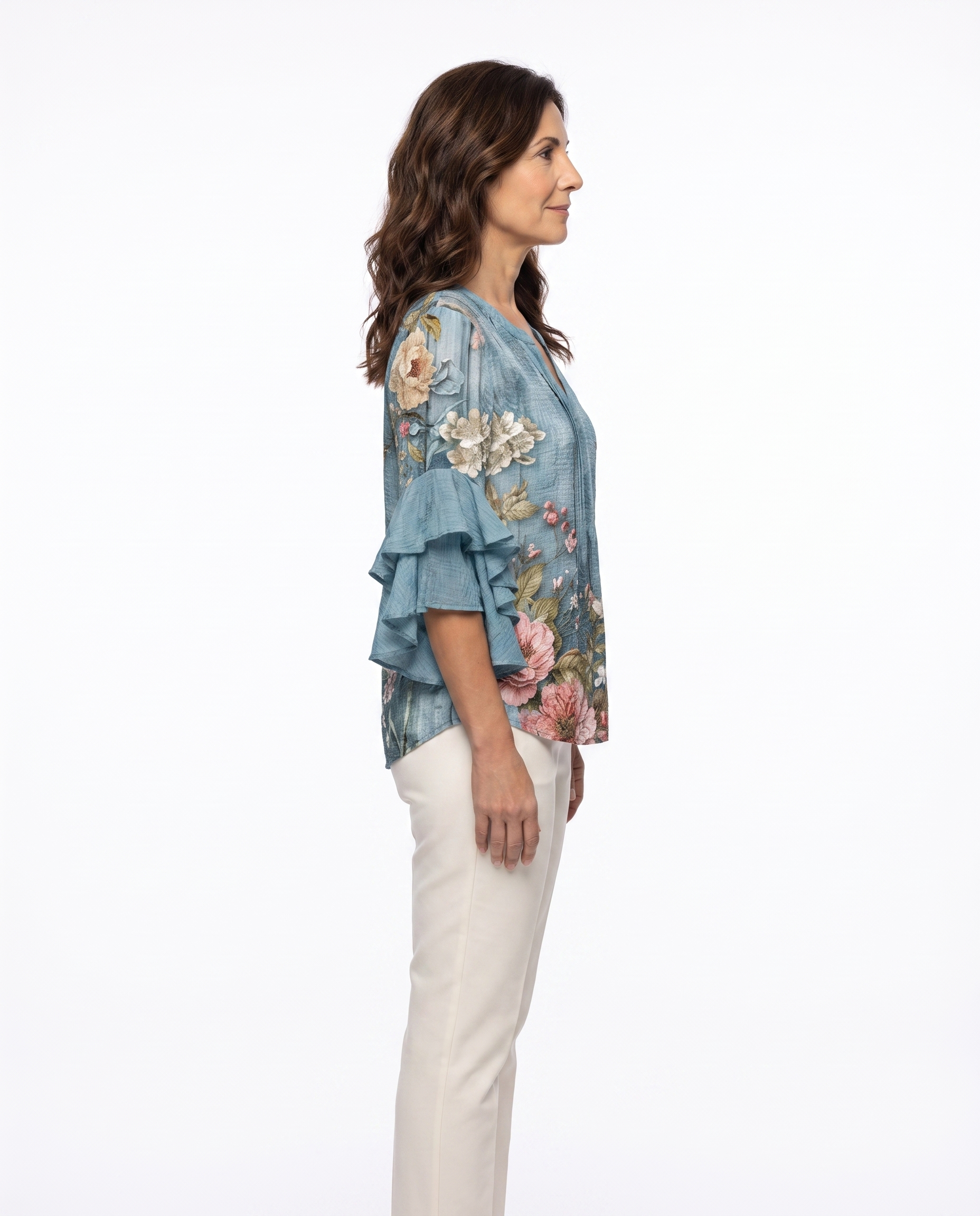 Rebecca | Feminine Floral Ruffle-Sleeve Blouse - Solfae