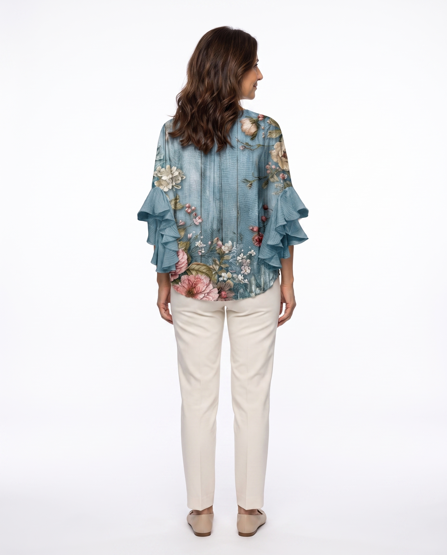 Rebecca | Feminine Floral Ruffle-Sleeve Blouse - Solfae